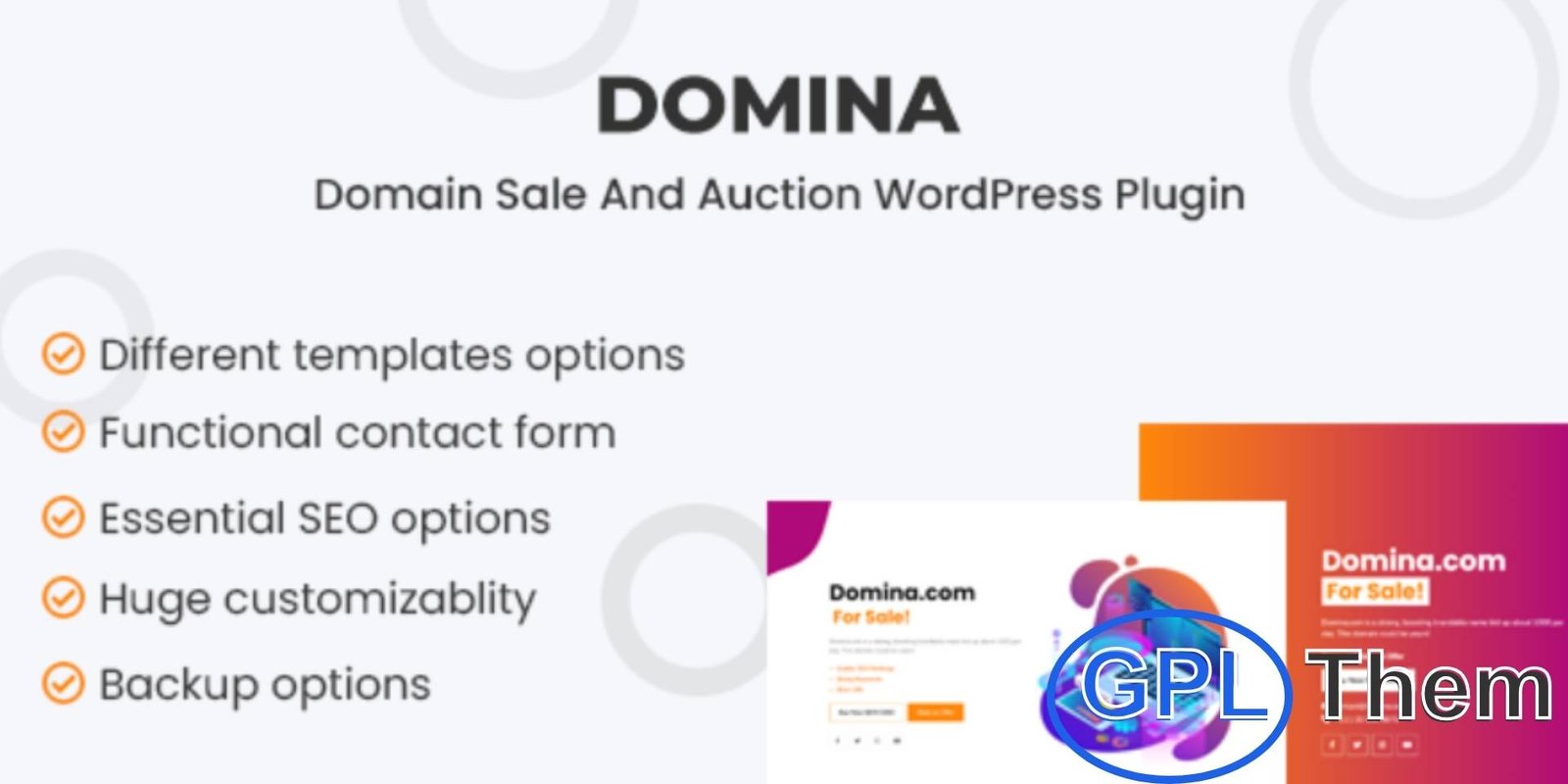 Domina – Domain For Sale & Auction Plugin Domina – Domain for Sale & Auction WordPress Plugin Domina is a powerful WordPress plugin designed for domain investors and sellers to showcase and monetize unused domain names. With sleek, customizable templates, you can professionally list domains for sale or auction directly on your website.