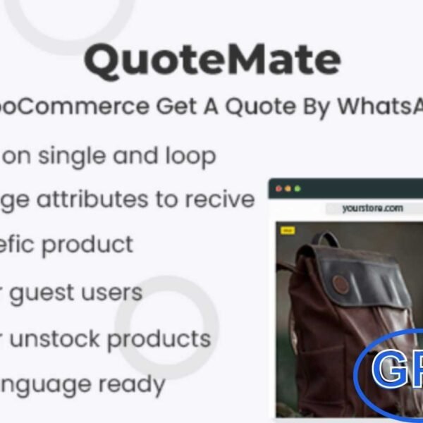 QuoteMate – WooCommerce Get a Quote via WhatsApp QuoteMate is a powerful WooCommerce plugin that lets potential customers request product quotes directly through WhatsApp. By enabling real-time communication, this tool helps you boost engagement and conversions by allowing buyers to ask questions or clarify details before purchasing.