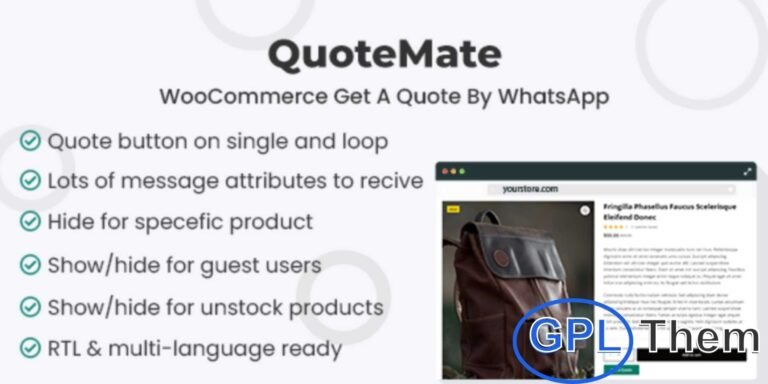QuoteMate – WooCommerce Get a Quote via WhatsApp QuoteMate is a powerful WooCommerce plugin that lets potential customers request product quotes directly through WhatsApp. By enabling real-time communication, this tool helps you boost engagement and conversions by allowing buyers to ask questions or clarify details before purchasing.