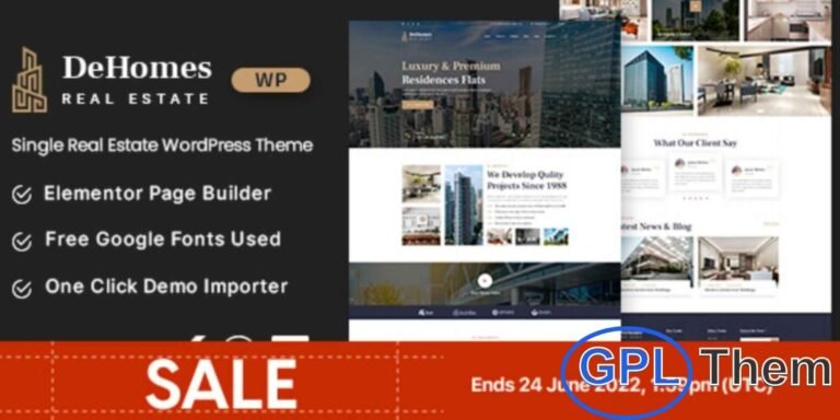 Dehomes – Single Real Estate WordPress Theme Dehomes is a premium WordPress theme designed for real estate businesses, interior design firms, and property showcase websites. With its minimalist yet classy design, it offers a modern and professional look to highlight your properties and services.