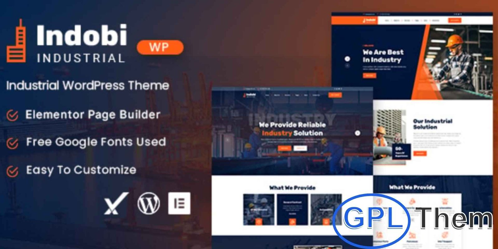 gpl theme & plugin (1920 x 960 px) (100) Indobi – Industrial WordPress Theme Indobi is a professionally designed WordPress theme built specifically for businesses in the industrial sector. With a clean, modern design and user-friendly interface, it allows you to showcase your products, services, and company information effectively.