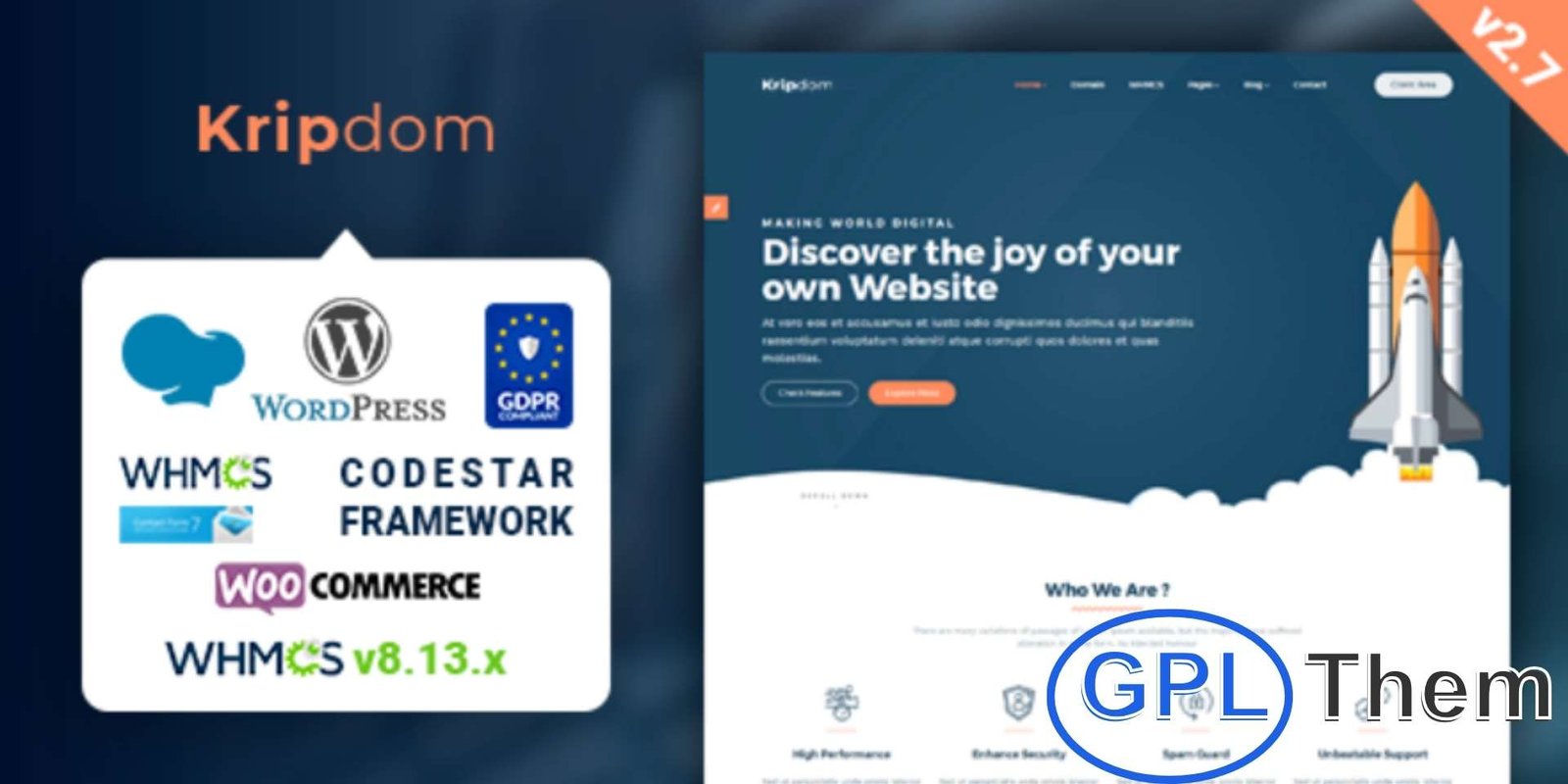 Kripdom – Responsive Web Hosting and WHMCS Themes Kripdom – Responsive Web Hosting & WHMCS WordPress Theme Kripdom is a modern and fully responsive WordPress theme designed for web hosting companies, technology businesses, and software providers. Ideal for hosting services, domain registration, and tech blogs, it comes with all the essential features to create a professional online presence.