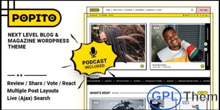 Popito – Personal Blog & Magazine WordPress Theme Popito is a stylish and modern WordPress theme designed for personal blogs, lifestyle magazines, and fashion-focused websites. Perfect for fashion bloggers, editors, style trend enthusiasts, health and beauty writers, and creative designers, it helps showcase content in an attractive and engaging way.