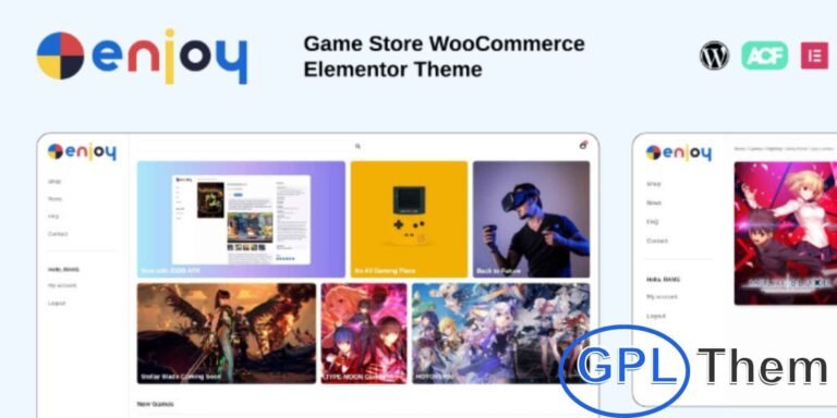 ENJOY – Game Store WooCommerce WordPress Theme ENJOY is a modern WooCommerce WordPress theme designed for video game stores and tech merchandise shops. Perfect for entrepreneurs and online retailers, it combines a minimalistic design with a sleek, app-inspired aesthetic.