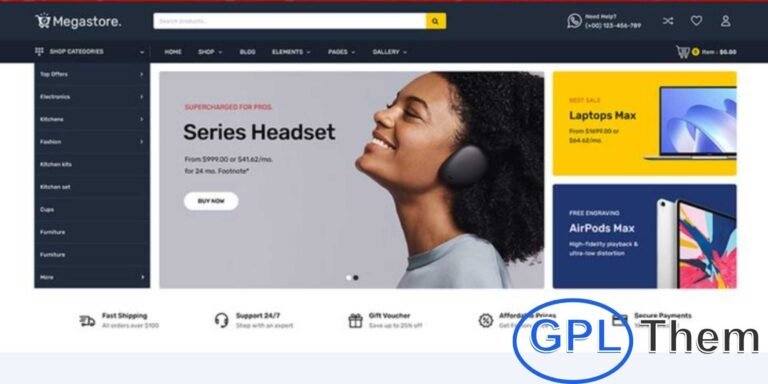 Megastore – Multipurpose Elementor WooCommerce Responsive Theme Megastore is a versatile and fully responsive WooCommerce WordPress theme designed for online stores, businesses, and eCommerce entrepreneurs.