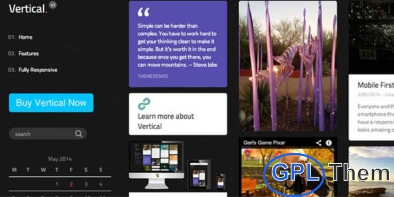 CyberChimps Vertical – Responsive WordPress Theme CyberChimps Vertical is a modern and fully responsive WordPress theme featuring a clean, crisp, and professional design. Built to adapt seamlessly across all devices, it ensures a flawless browsing experience on desktops, tablets, and mobile phones.