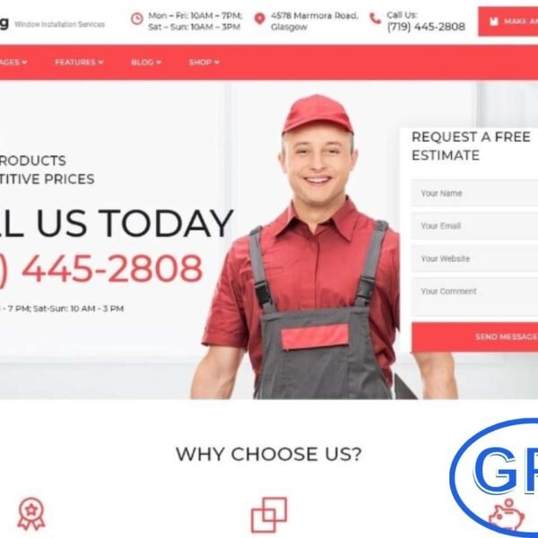 Glazzing – Window Installation Services WordPress Theme Glazzing is a modern and fully responsive WordPress theme designed for window installation services, home improvement businesses, and construction companies.