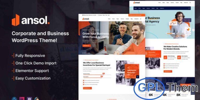 Ansol – Corporate and Business WordPress Theme Ansol is a modern WordPress theme designed for corporate websites, business services, and professional companies. With its clean design and essential features, it allows you to build a professional online presence without unnecessary complexity.