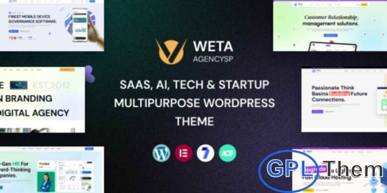WETA – SaaS Landing WordPress Theme WETA is a modern SaaS Landing WordPress Theme built for software companies, startups, app landing pages, and creative agencies.