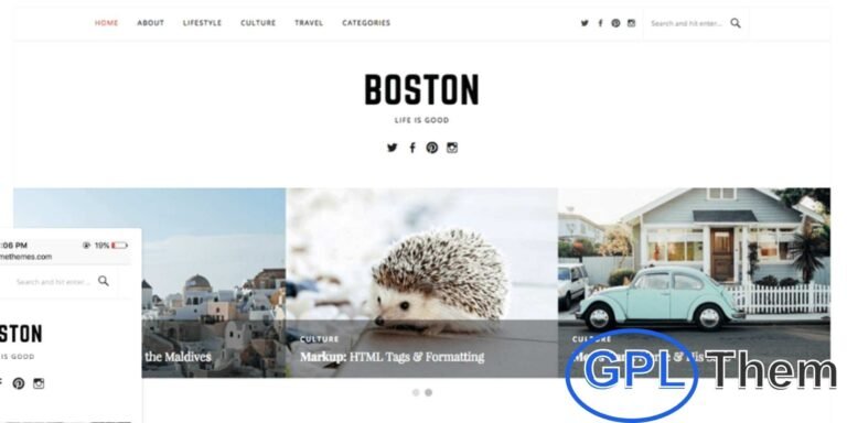 Boston Pro – Premium WordPress Blog Theme by FameThemes Boston Pro is a stylish and responsive WordPress theme crafted for bloggers, writers, and content creators. Whether you want to share personal stories, publish research, or showcase your latest ideas, this theme provides the perfect platform.