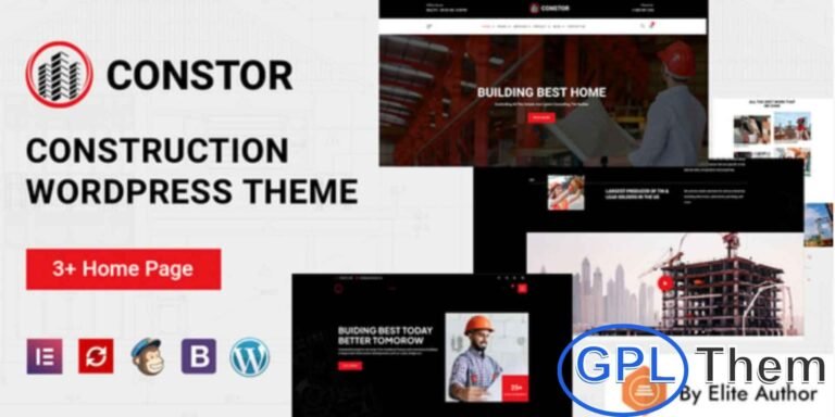 Constor – Construction & Building WordPress Theme Constor is a fully responsive WordPress theme designed specifically for construction companies, building services, architects, engineers, and all types of construction-related businesses.