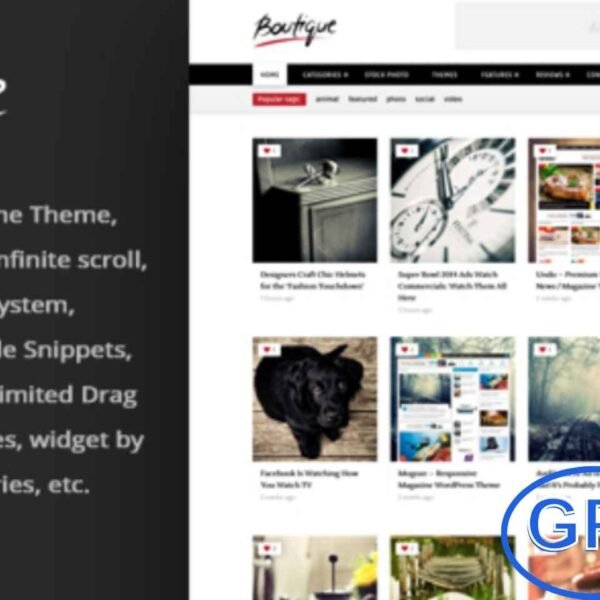 Boutique Grid – Creative Magazine WordPress Theme Boutique Grid is a premium WordPress theme designed for creative magazines, blogs, and online publications. Featuring a clean and modern masonry-style layout, this fully responsive theme adapts seamlessly to all devices, including desktops, tablets, and smartphones.
