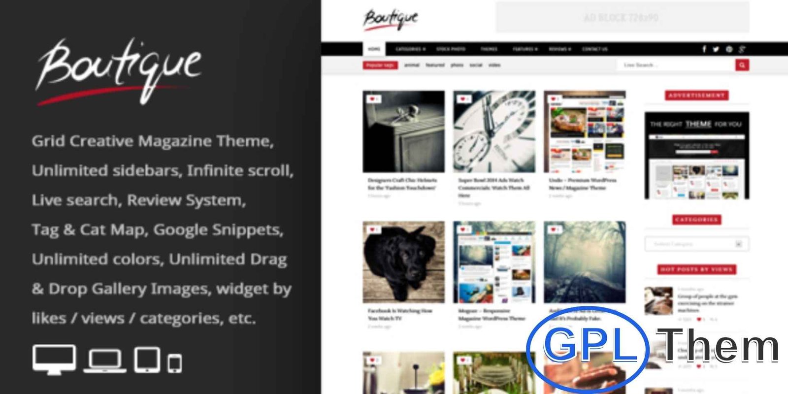 Boutique Grid – Creative Magazine WordPress Theme Boutique Grid – Creative Magazine WordPress Theme Boutique Grid is a premium WordPress theme designed for creative magazines, blogs, and online publications. Featuring a clean and modern masonry-style layout, this fully responsive theme adapts seamlessly to all devices, including desktops, tablets, and smartphones.