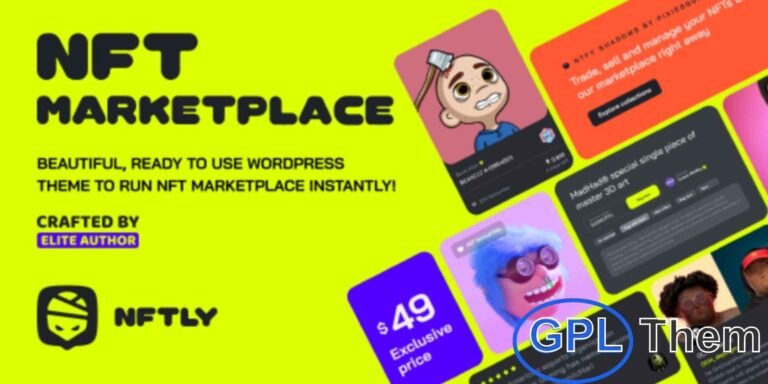 NFTLY – NFT Marketplace WordPress Theme NFTLY is a powerful and modern WordPress theme designed for NFT marketplaces. Showcase your NFT collections with a sleek, clean, and professional design that highlights creators and their works.