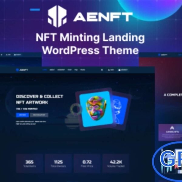 Aenft – NFT Minting & Collection WordPress Theme Aenft is a modern WordPress theme designed for NFT minting and digital collection websites. It features dedicated sections for NFT collections, roadmap, team members, and FAQs.