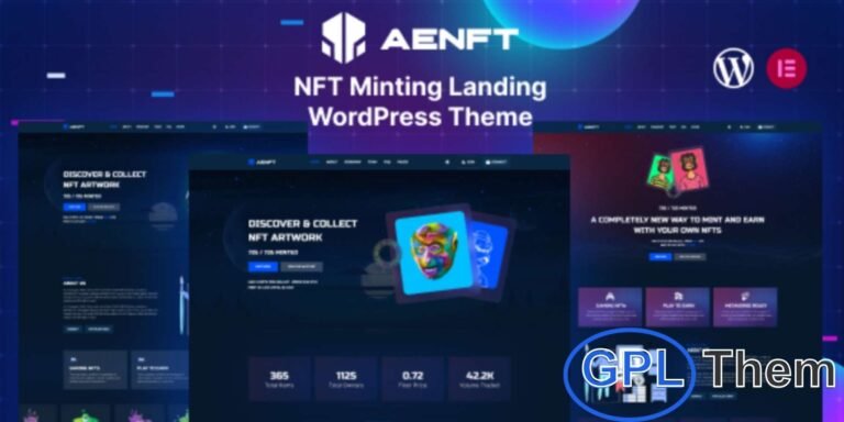 Aenft – NFT Minting & Collection WordPress Theme Aenft is a modern WordPress theme designed for NFT minting and digital collection websites. It features dedicated sections for NFT collections, roadmap, team members, and FAQs.