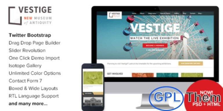 Vestige Museum – Responsive WordPress Theme Vestige is a fully responsive and versatile WordPress theme designed for museums, events, charities, and non-profit organizations. Its clean and professional design also makes it suitable for corporate and business websites.
