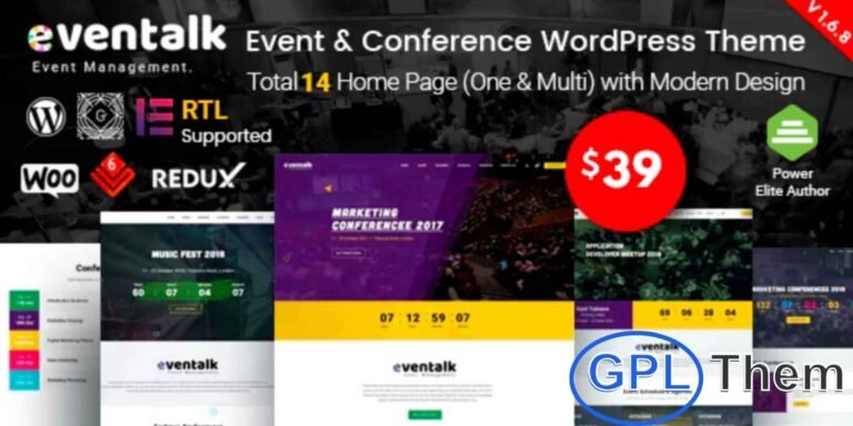 EvnTalk – Event & Conference WordPress Theme EvnTalk is a clean, modern, and fully responsive WordPress theme designed for conferences, events, and seminars.