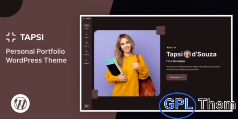 Tapsi – Personal Portfolio WordPress Theme Tapsi is a modern and visually stunning WordPress theme designed for personal portfolios, resumes, and creative professionals.