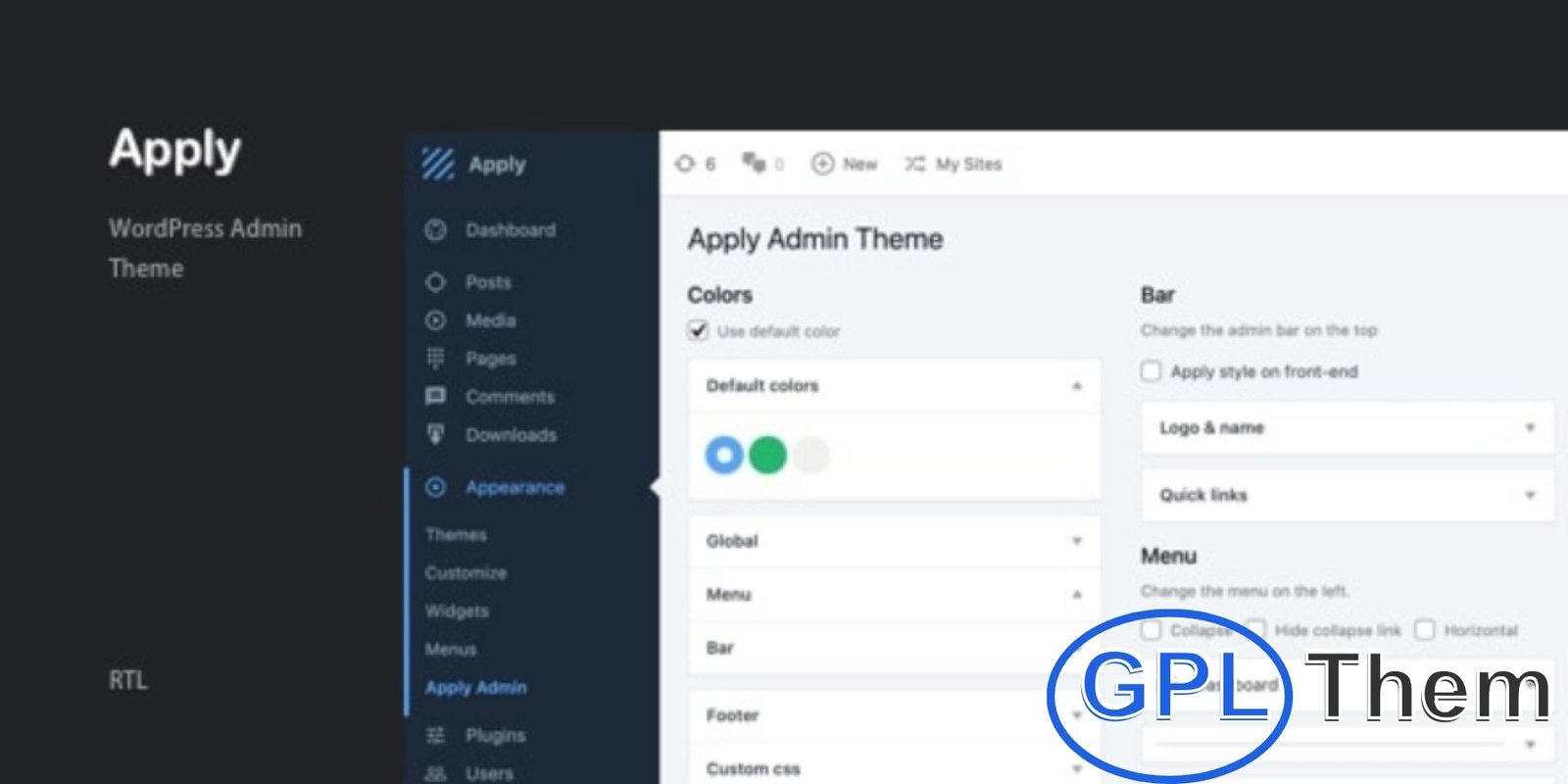 Apply – WordPress Admin Theme Apply – WordPress Admin Theme Apply is a modern and customizable WordPress Admin Theme designed to transform your dashboard into a sleek and user-friendly workspace. Perfect for developers, agencies, and WordPress users, this theme enhances the default dashboard with a stylish, professional look while keeping everything easy to navigate.
