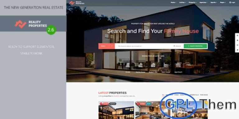 Reality – Real Estate Multipurpose WordPress Theme Reality is a modern and multipurpose Real Estate WordPress theme designed to build professional property websites with ease.