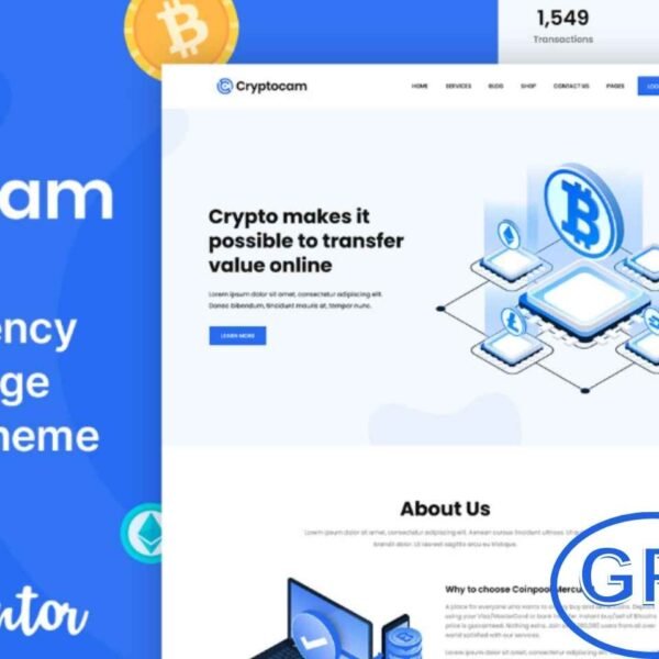 CryptoCam – Cryptocurrency & Finance WordPress Theme CryptoCam is a modern and versatile WordPress theme designed for cryptocurrency, finance, and blockchain websites. Built with Elementor Page Builder, it offers fast performance, responsive design, and full mobile compatibility