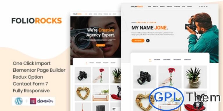 Foliorocks – Minimal Portfolio WordPress Theme Foliorocks is a modern and minimal WordPress theme designed for portfolios, agencies, and creative professionals. Fully responsive and built on WordPress, it is perfect for businesses, personal portfolios, blogs, photography websites, and corporate agencies.