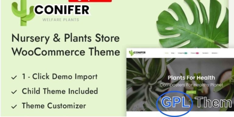 Conifer – Plant Store WooCommerce Theme Conifer is a modern WooCommerce WordPress theme designed specifically for plant shops, garden stores, nurseries, and home décor businesses. With its clean and interactive design, this theme helps you create a beautiful and user-friendly online store.