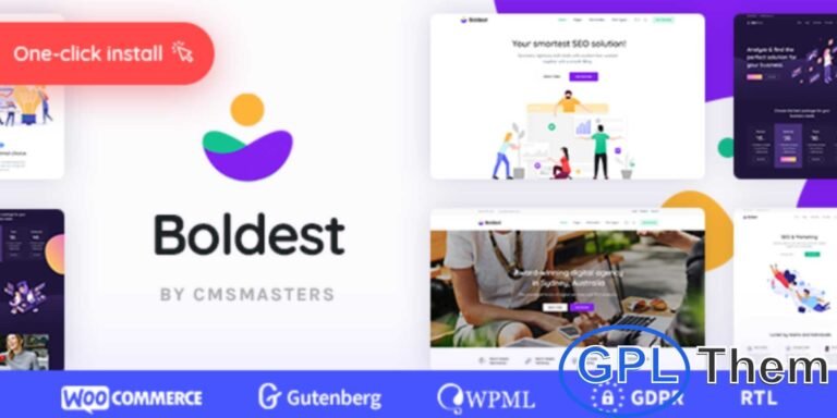 Boldest – Consulting & Marketing Agency WordPress Theme Boldest is a modern WordPress theme designed for consulting firms, digital marketing agencies, SEO companies, and social media marketing businesses. Packed with powerful features, it offers 5 ready-to-use homepage layouts and a one-click demo import to get your site up and running quickly.