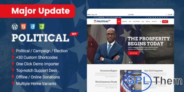 PoliticalWP – Political Campaign & Election WordPress Theme PoliticalWP is a professional and modern WordPress theme designed for political campaigns, election candidates, parties, and advocacy organizations.