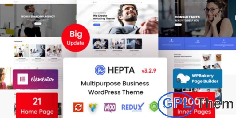 Hepta – Multipurpose Business WordPress Theme Hepta is a modern and responsive multipurpose WordPress theme designed for businesses of all kinds. With its clean and creative layout, it’s perfect for corporate websites, consulting firms, financial services, insurance, loans, tax assistance, and investment companies.
