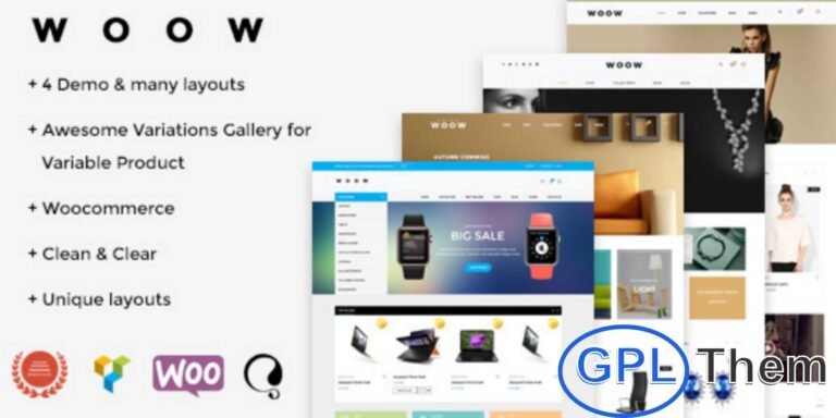 WOOW – Responsive WooCommerce WordPress Theme WOOW is a premium, fully responsive WooCommerce WordPress theme designed to create stunning online stores with ease. Its clean, modern, and distraction-free design ensures the best shopping experience for your customers.