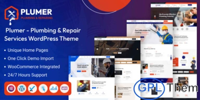 Plumer – Plumbing & Repair Services WordPress Theme Plumer is a professional WordPress theme crafted for plumbing and repair services, making it ideal for plumbing companies, maintenance providers, roofing experts, and handyman businesses.