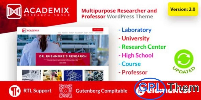 Academix – Multipurpose Education WordPress Theme Academix is a professional and multipurpose WordPress theme crafted for educational websites, research groups, professors, and academic institutions worldwide.