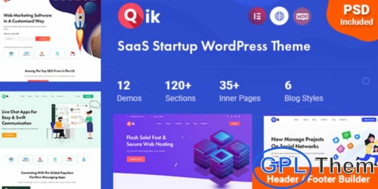 Qik – SaaS & Startup WordPress Theme Qik is a modern WordPress theme designed for SaaS companies, startups, software agencies, SEO firms, and app marketing businesses. It comes with 12 professionally designed homepage layouts and a variety of industry-standard inner pages, giving you a complete toolkit for building a robust online presence.