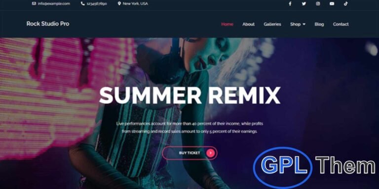 Rock Studio Pro – Modern Music WordPress Theme Rock Studio Pro is a modern and visually striking WordPress theme designed for musicians, bands, music studios, and other music-related websites.