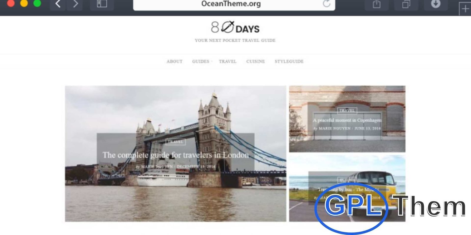 GretaThemes – EightyDays EightyDays – WordPress Travel Blog & Magazine Theme EightyDays by GretaThemes is a stylish and modern WordPress theme designed for travel blogs and online magazines. Featuring a clean, elegant design, it offers extensive customization options for bloggers.