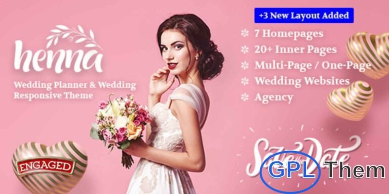 Henna – Wedding & Wedding Planner WordPress Theme Henna is a complete and beautifully designed WordPress theme created for weddings and wedding planner businesses. This responsive theme is perfect for showcasing your wedding event, whether you are planning your special day or building a professional wedding services website.