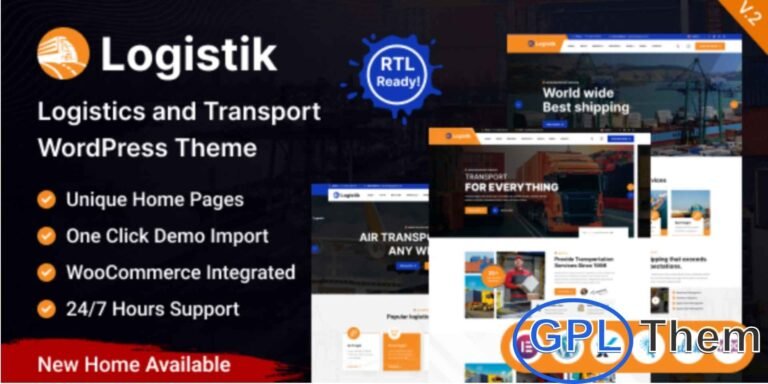 Logistik – Transport & Logistics WordPress Theme Logistik is a professional WordPress theme designed for transportation, logistics, and shipping businesses. Perfect for cargo services, air freight, sea freight, truck delivery, train freight, moving companies, packaging, warehousing, and supply chain management, this theme covers every aspect of the logistics industry.