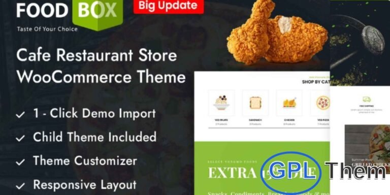 Food Box – Restaurant & Cafe WooCommerce WordPress Theme Food Box is a modern and fully responsive WooCommerce WordPress theme designed for restaurants, cafes, and food delivery stores. Its clean and interactive design ensures an engaging online shopping experience for your customers.