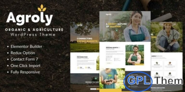 Agroly – Organic & Agriculture Food WordPress Theme Agroly is a clean and modern WordPress theme designed for organic farms, agriculture businesses, vegetable shops, and natural food stores.