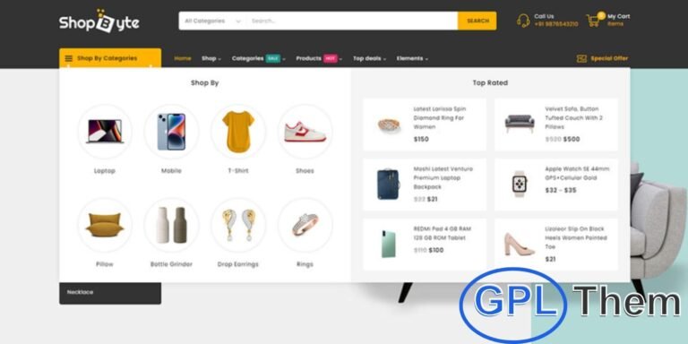 ShopByte – Mega Store WooCommerce WordPress Theme ShopByte Mega Store is a modern, responsive, and fully customizable WooCommerce WordPress theme, perfect for fashion, apparel, accessories, jewelry, bags, shoes, cosmetics, watches, kids’ products, furniture, lighting, and multipurpose online stores.