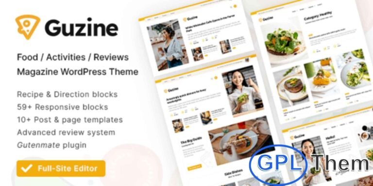 Guzine – AdSense Ready Magazine WordPress Theme Guzine is a premium AdSense-ready Magazine WordPress theme perfect for food lovers, recipe bloggers, culinary review sites, and lifestyle magazines. Built for performance and flexibility, this theme is fully compatible with WordPress 6, Gutenberg editor, and the Full-Site Editor.