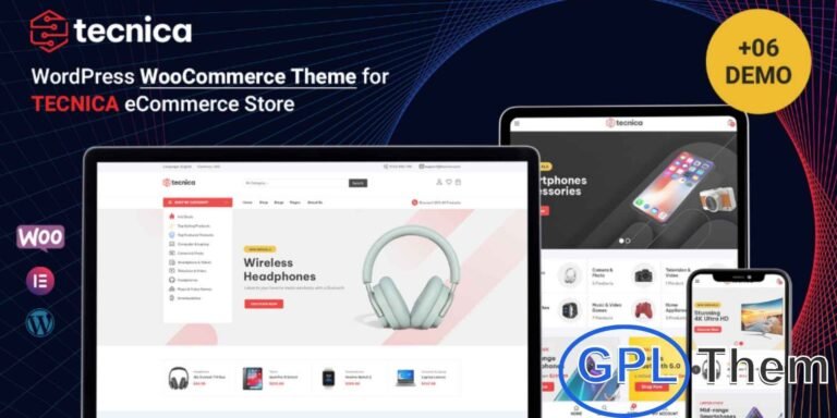 Tecnica – Electronic Multipurpose WooCommerce Theme Tecnica is a modern and versatile WooCommerce WordPress Theme designed for electronic stores and online retail businesses. Fully optimized for eCommerce, it allows you to showcase products, manage inventory, and drive sales with ease.
