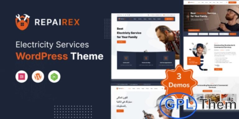 Repairex – Electricity Services WordPress Theme + RTL Repairex is a modern and professional WordPress theme specially designed for electricians, electrical services, repair companies, and maintenance businesses.