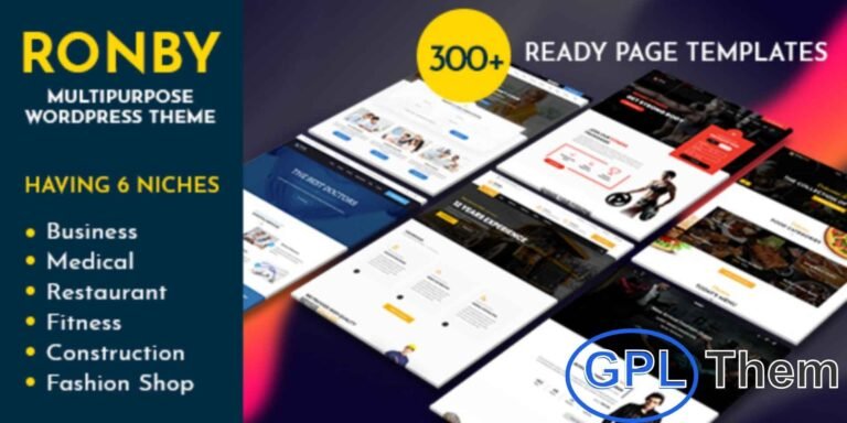 Ronby – Niche Business Multi-Purpose WordPress Theme Ronby is a powerful multi-purpose WordPress theme designed to meet the needs of six different niches, including Agency, Medical, Restaurant, Fitness, Construction, and Fashion Shop.