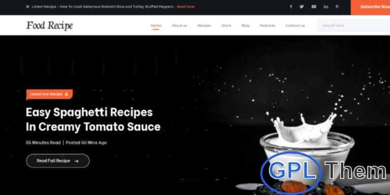 FoodPress – Recipe & Food Blog WordPress Theme FoodPress is a stylish and modern WordPress theme created for recipe blogs, food bloggers, chefs, and cooking enthusiasts. With its clean, professional, and luxurious design, it offers the perfect platform to share recipes, cooking tips, and food stories.