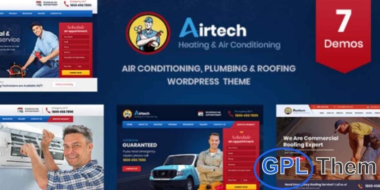Airtech – Plumber, HVAC & Repair WordPress Theme Airtech is a professional WordPress theme crafted for plumbers, HVAC specialists, roofing services, and other repair businesses. With its clean and modern design, this theme helps showcase your services, expertise, and customer trust in the best way possible.