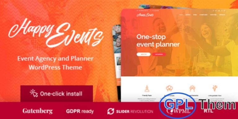 Happy Events – Holiday Planner & Event Agency WordPress Theme Happy Events is a stylish WordPress theme designed for event agencies, holiday planners, and celebration organizers. It helps you showcase your services, manage special events, and create visually appealing websites for parties, holidays, and corporate celebrations.