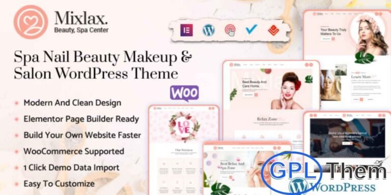 Mixlax – Beauty Spa Wellness Salon Makeup Shop WordPress Theme Mixlax is a stylish Beauty Spa and Wellness WordPress theme designed for salons, spa centers, massage parlors, beauty clinics, and makeup shops.